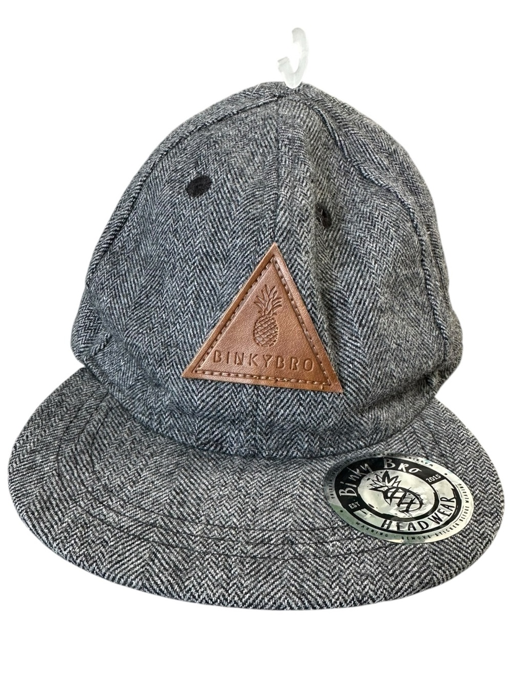 Binky Bro NWT Infant Grey Herringbone Wool SnapBack Hat Pineapple Leather Patch